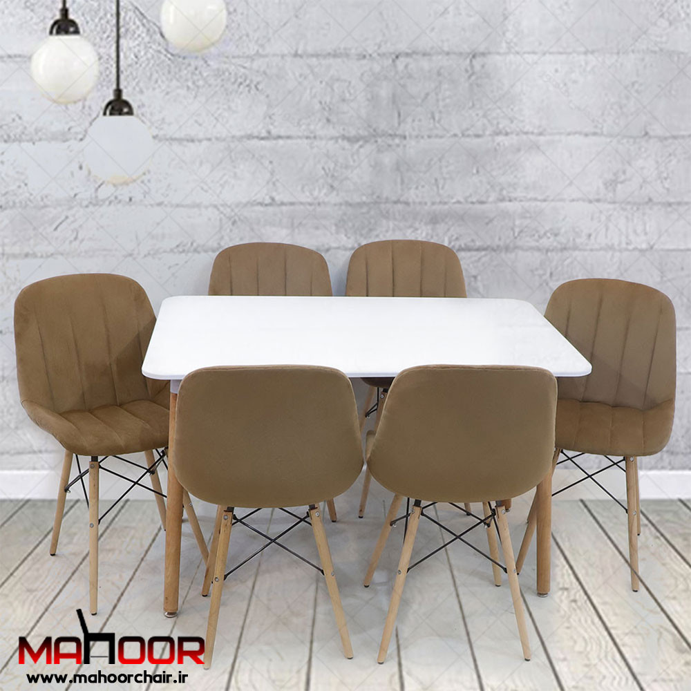میز و صندلی ناهارخوری شش نفره؛ مدل مایا لمسه‌ای پایه ایفلی