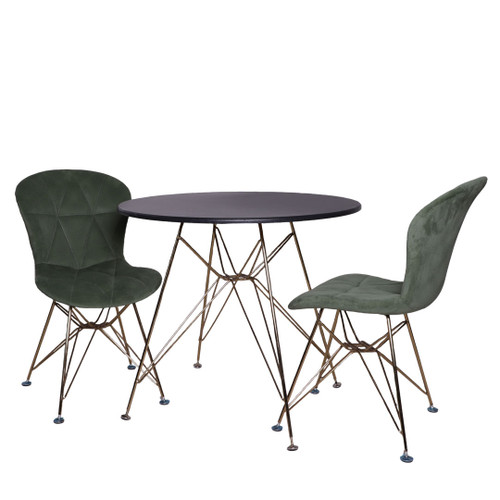 میز و صندلی ناهارخوری دو نفره؛ مدل ماهور لمسه‌ای پایه فلزی (فورتیک / طلایی)