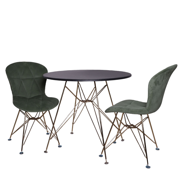 میز و صندلی ناهارخوری دو نفره؛ مدل ماهور لمسه‌ای پایه فلزی (فورتیک / طلایی)