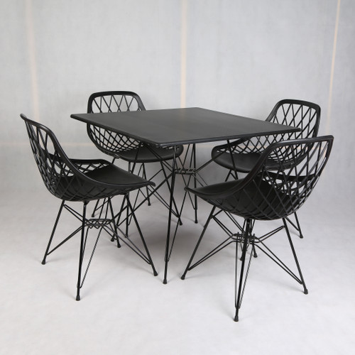 میز و صندلی ناهارخوری چهار نفره؛ مدل الماس فایبرگلاس پایه فلزی + میز پایه فلزی